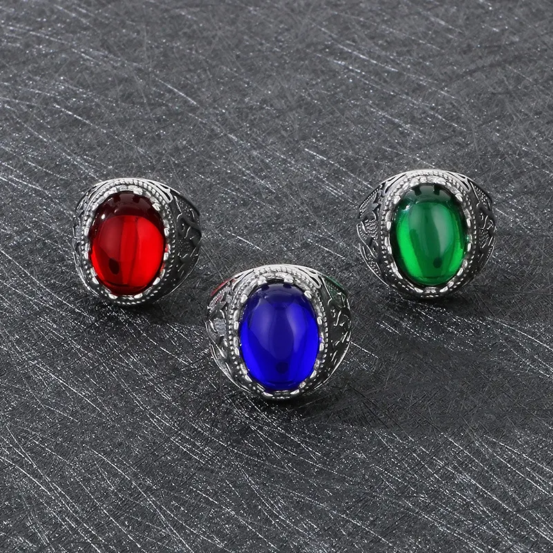 Vintage Viking Court Style Luxury Fashion Jewelry-Inlaid Carved Stainless Steel Men's Ring