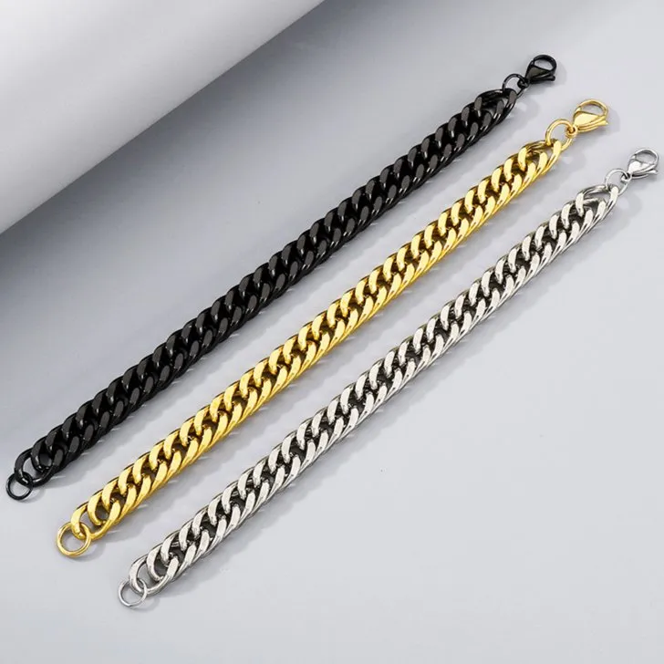 Trendy Cuban Necklace Stainless Steel Whip Chain Double Buckle Jewelry Chain
