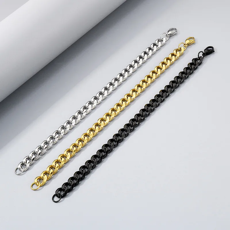 Fashion Hiphop Stainless Steel Six-Sided Polished Cuban Link Chain Bracelet Multi-Color Wholesale