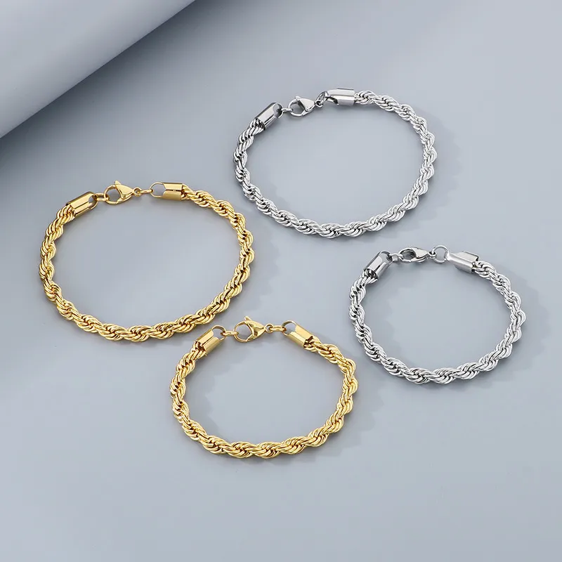 Fashion Stainless Steel Spiral Pattern Multi-Size Twist Chain Lobster Clasp Couple Bracelet
