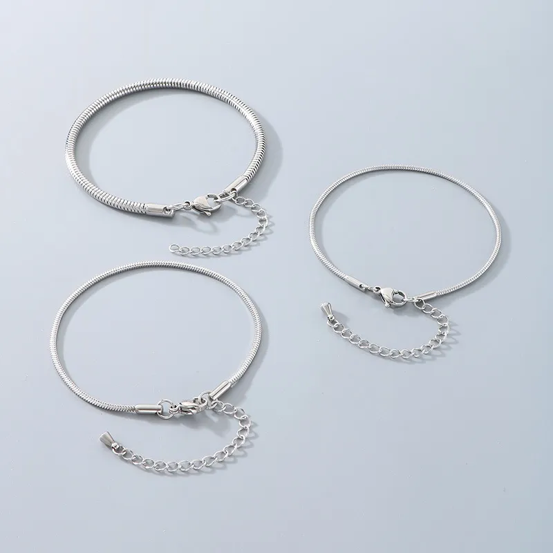 Stainless Steel Round Snake Chain Bracelet, Simple Jewelry Suitable for Daily Wear