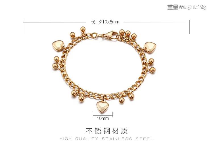 Stainless Steel Heart Element Handmade Chain Bracelet Suitable for Women's Daily Wear