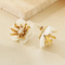 Vintage-Inspired Pearl-Embellished Geometric Flower Earrings in 18K Gold