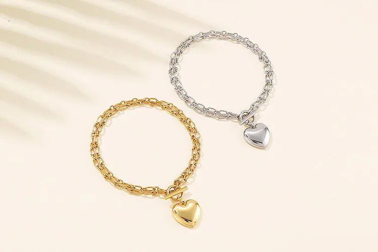 New European and American Style Ot Buckle Heart Necklace and Bracelet Stainless Steel Women's Set