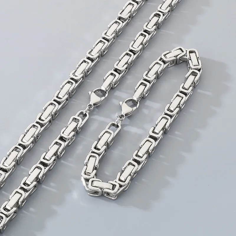 Stainless Steel Fashion Chain Bracelet Necklace Jewelry Set