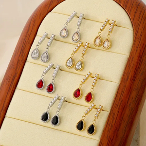 Stainless Steel Jewelry Droplet Shaped Diamond Inlaid Shell Bead Earrings