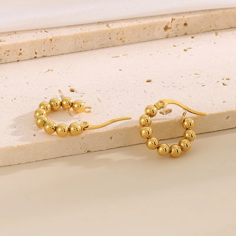 Fashion Geometric Beaded Earrings 18K Gold-Plated Smooth Surface Ear Buckles Minimalist Wholesale