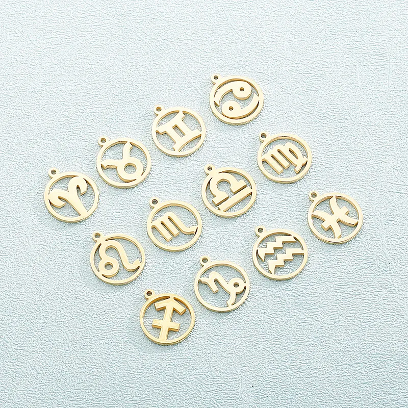 Twelve Constellation Necklace Pendant Stainless Steel Jewelry DIY Accessories