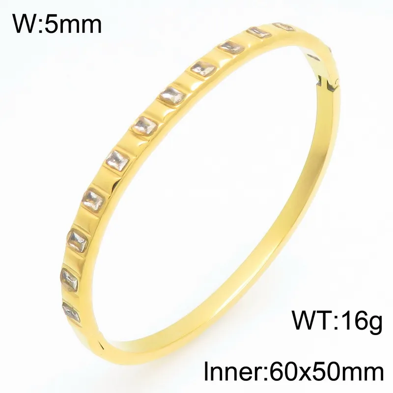 Stylish and Minimalist Stainless Steel Zircon Round Buckle Gold Bracelet Bangles