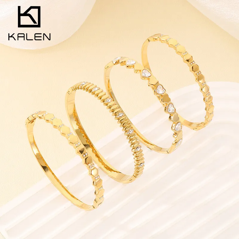 18K Gold-Plated Stainless Steel Gold Bracelet Diamond-Encrusted Bangle for Women