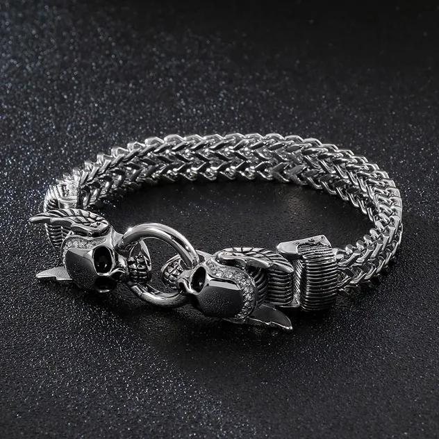 Personalized Square Fish Scale Titanium Steel Bracelet Skull Punk Men's Retro Pattern Stainless Steel Bracelet