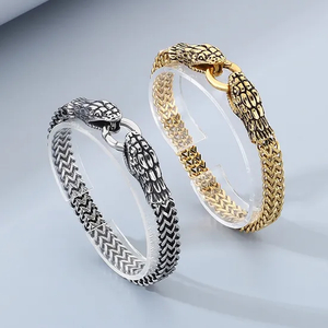 European and American Cold Style Stainless Steel Double Snake Head Bracelet Personalized Retro Trendy Jewelry for Men