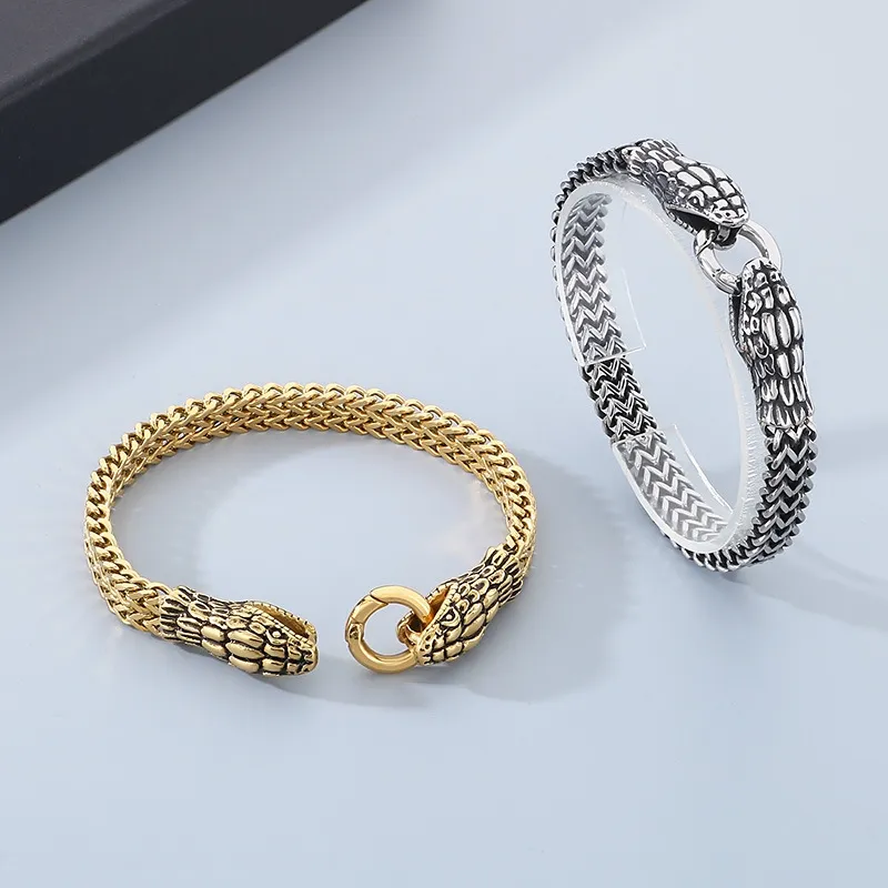European and American Cold Style Stainless Steel Double Snake Head Bracelet Personalized Retro Trendy Jewelry for Men