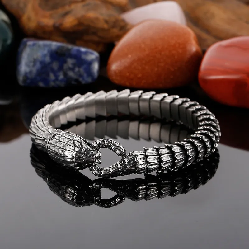 Men's Stainless Steel Cast Snake Shaped Bracelet Punk Style Jewelry