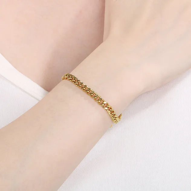 Unisex Style Lobster Clasp Chain 18K Gold Plated Twisted Stainless Steel Bracelet