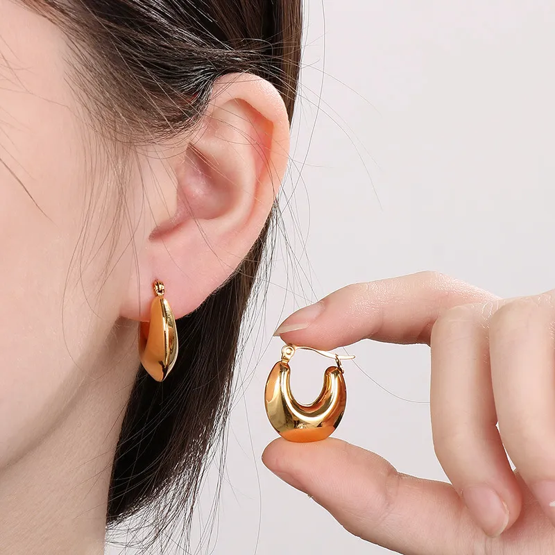 Trendy Stainless Steel U-Shaped Polished Huggie Earrings Geometric French Hollow Earrings Wholesale