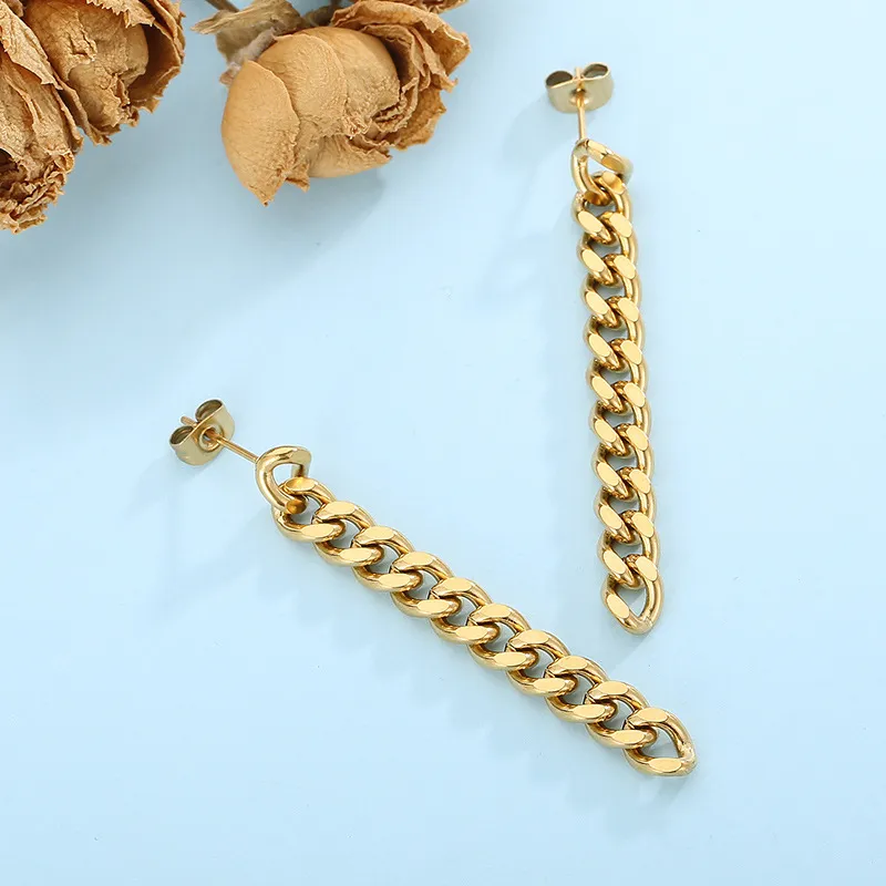 Cuban Chain Earrings Punk Style Chain Terms Stainless Steel Tassel Jewelry