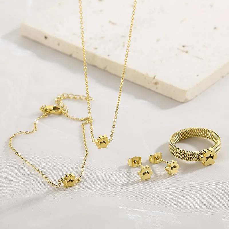 Personalized Cat Paw Stainless Steel Jewelry Set of Four Jewelry Pieces