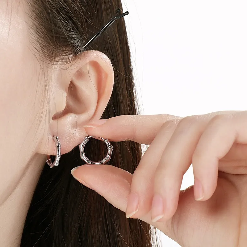 Fashion Stainless Steel Creative Fried Dough Twists Bamboo Style Round Earrings Jewelry