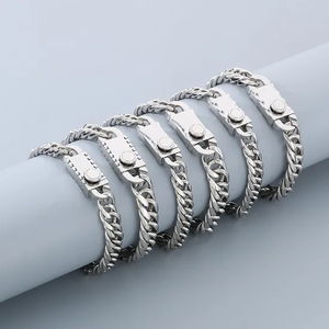 Personalized Double-Knitted Round Polished Button Bracelet, European and American Fashion Double-Knitted Denim Chain Polished Stainless Steel Men's Necklace Set