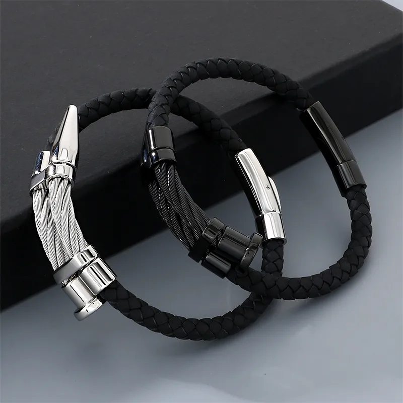 Punk Style Personalized Stainless Steel Nail Head Domineering Men's Leather Bracelet Wholesale