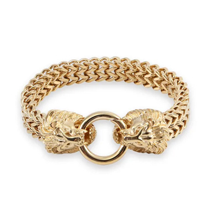 Wholesale Stainless Steel Creative Double Row Keel Chain Ghost Head Lion Head Round Buckle Men's Domineering Bracelet