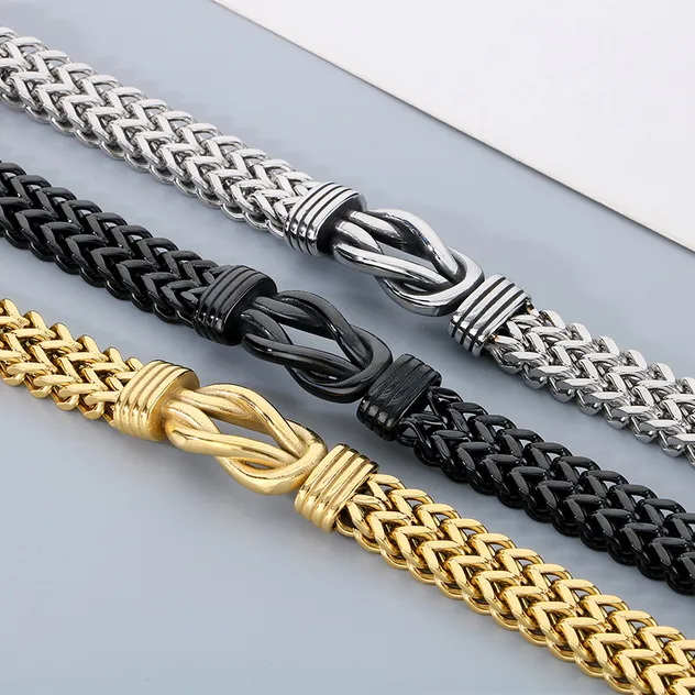 Fashion Stainless Steel Woven Keel Bracelet Boys Personality Hip Hop Retro Fried Dough Twists Knot Bracelet