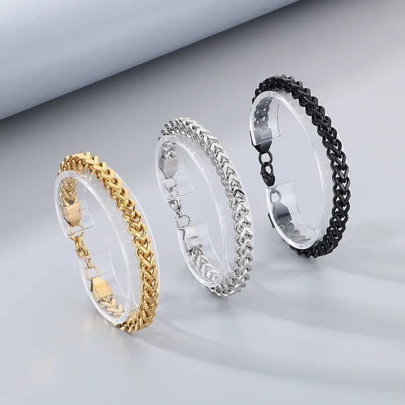 New Stainless Steel Couple Keel Bracelet European and American Simple Four Sided Polished High-End Cuban Chain Bracelet Wholesale