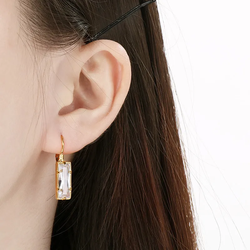 Exquisite Minimalist Square Zircon Stainless Steel Earrings Light Luxury Geometric Earrings Women