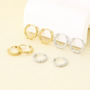 Bamboo Joint Stainless Steel Earrings Twist Hoop Earrings Minimalist Unisex Daily Jewelry