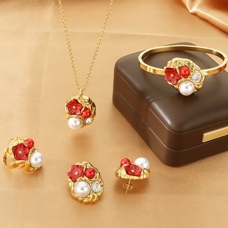 Chic Stainless Steel Set Featuring Exaggerated Pearl Inlay