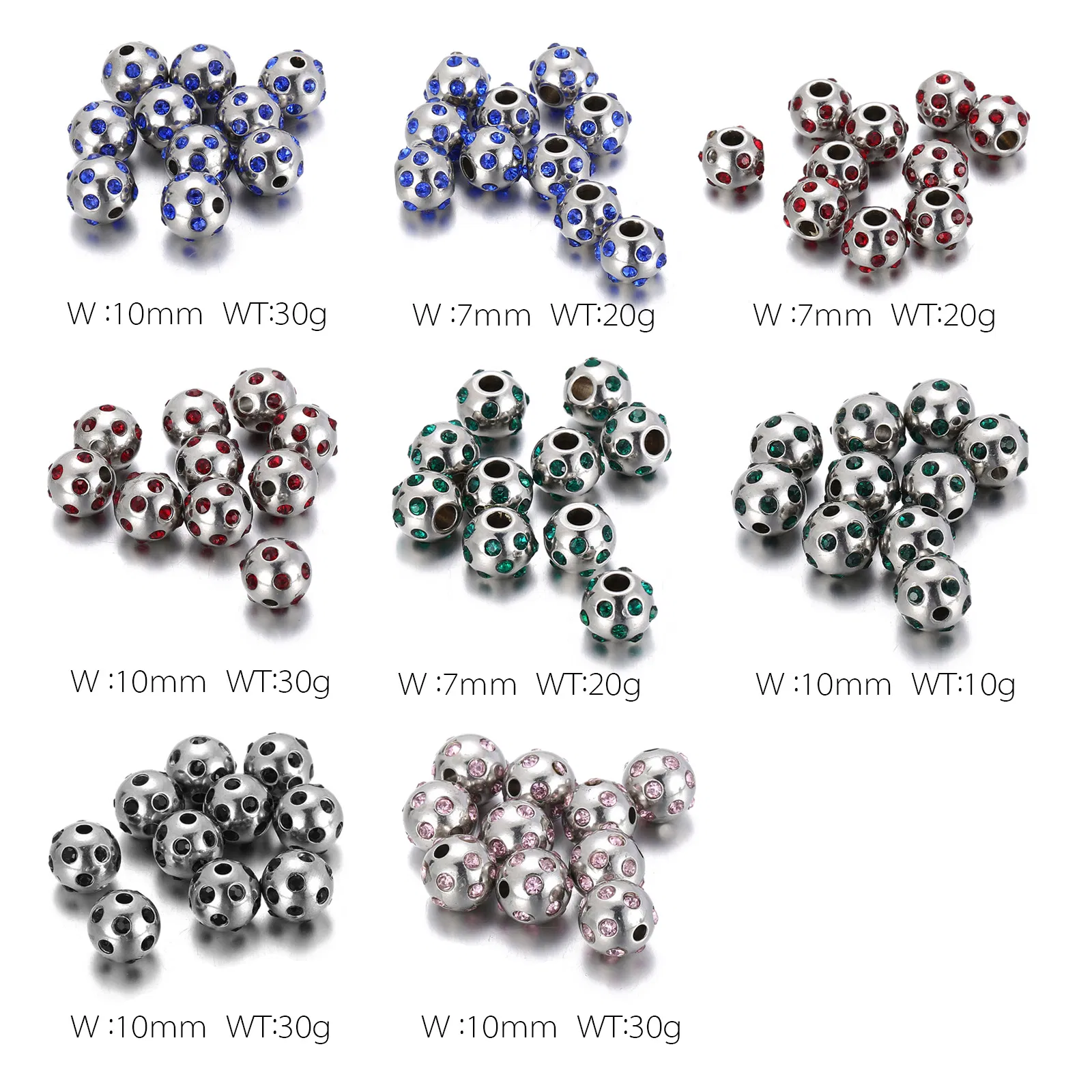 Stainless Steel Diamond Studded Beads DIY Bracelet Accessories