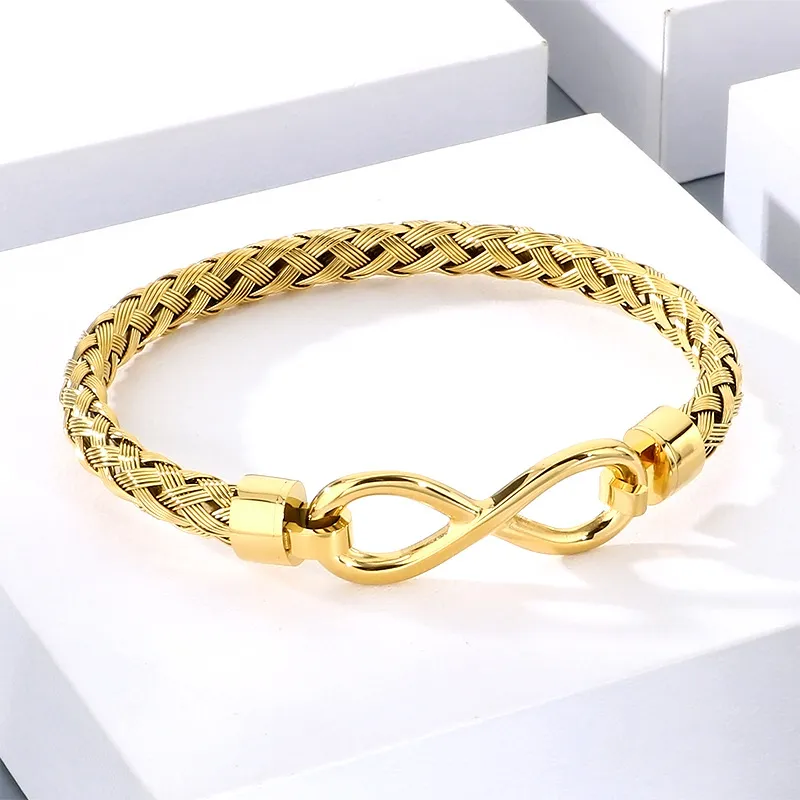 Men's Trendy Stainless Steel Infinite Symbol 8-Shaped Accessory Steel Wire Bangle Jewelry