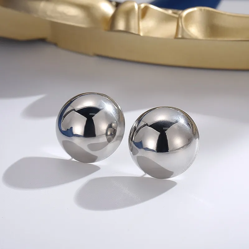 Stainless Steel Hemispherical Hollow Simple and Elegant Light Luxury Earrings