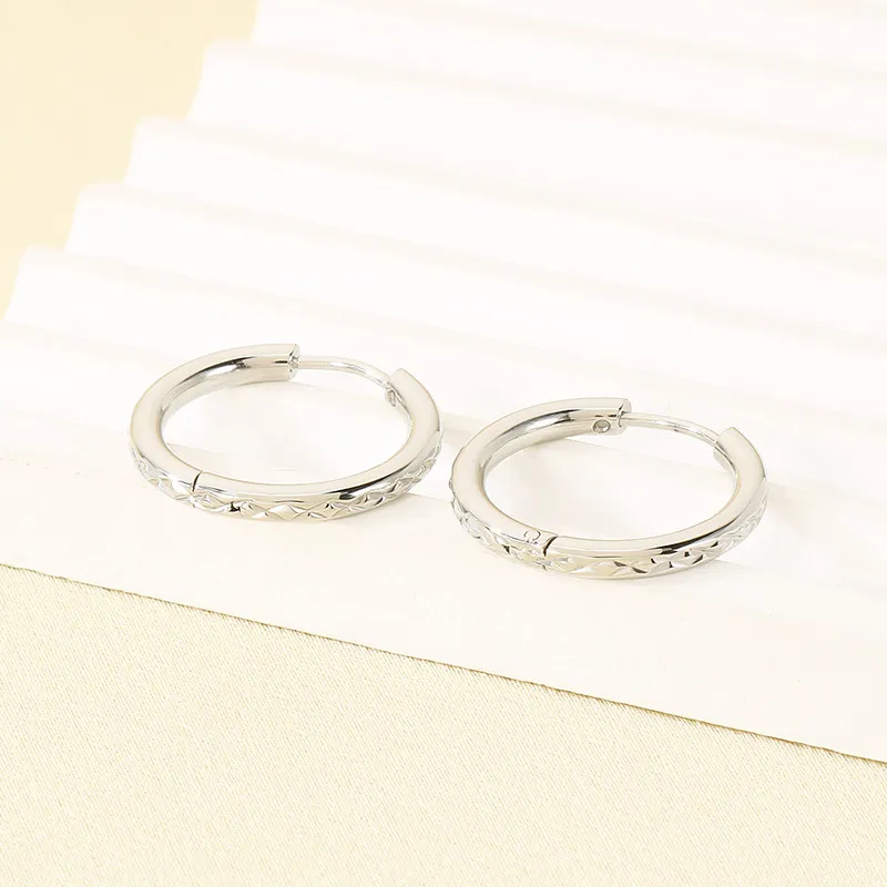 Korean Fresh Textured Geometric Hoop Stainless Steel Huggie Earrings Daily Jewelry Summer
