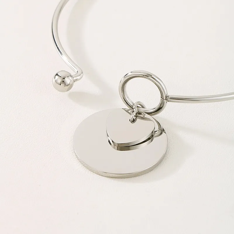 Heart Shaped Bangles Women's Engraved Love Pendant Buckle Bracelet