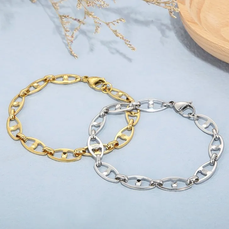 Stylish 18K Gold Plated Chain Bracelet for Women in Stainless Steel