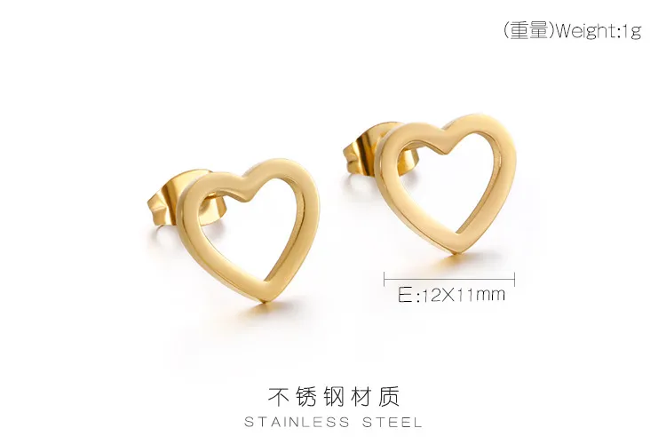 European American Fashion Minimalist Trendy Earrings Stainless Steel Hollow Heart Stud Earrings