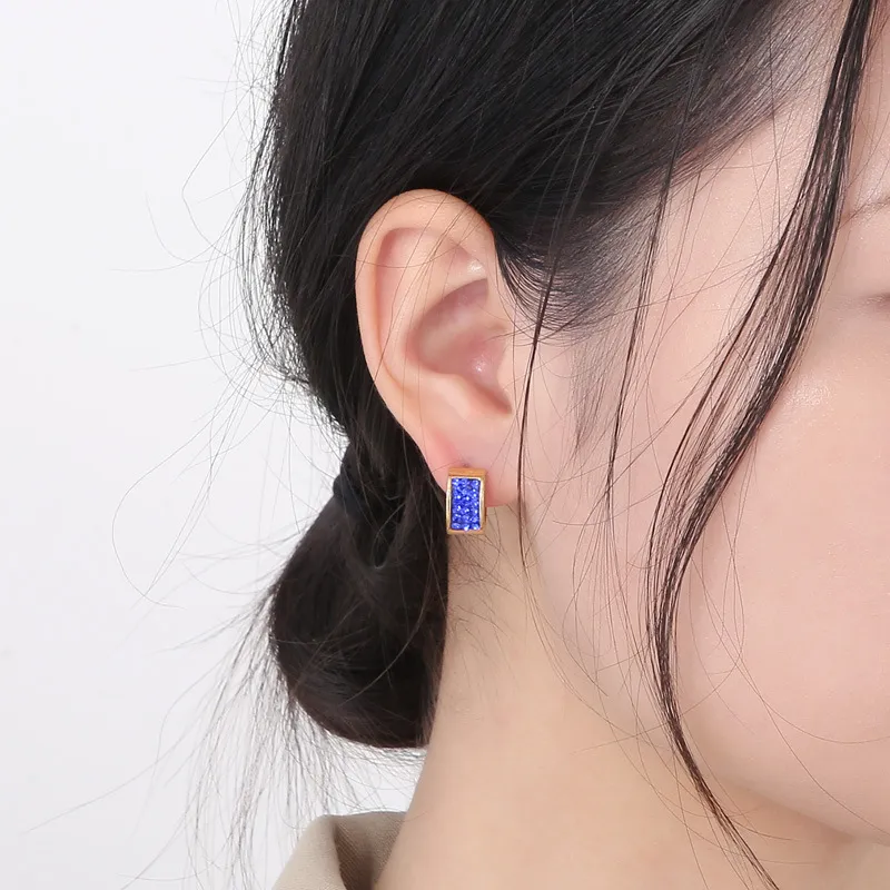 European American New Arrival Rhinestone-Encrusted Ear Buckles Trendy Stainless Steel Stud Earrings