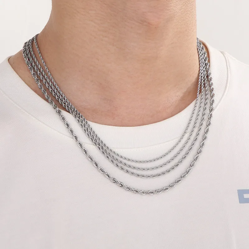 Minimalist Style Trendy Thick and Thin Clavicle Chain Accessories, Rock and Hip-Hop Steel Color Stainless Steel Fried Dough Twists Necklace for Men and Women