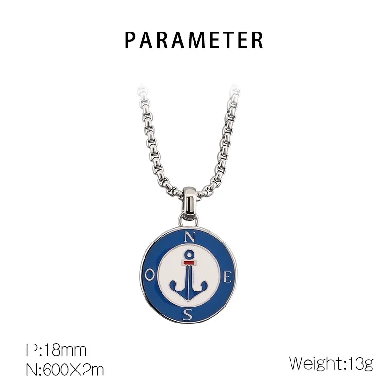 Couple Necklace, Stainless Steel Sailing Ship Anchor, Starry Sea Compass, Male Pendant, Personalized Niche Compass Design, Sweater Chain