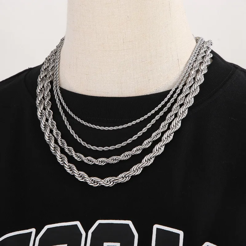 Stainless Steel Fried Dough Twists Chain Vacuum Plating Gold Necklace Fashion Hip Hop Jewelry