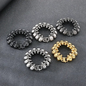 Hip-Hop Skeleton Men's Stainless Steel Bracelet Neclace Creative Polished Skull Jewelry Set