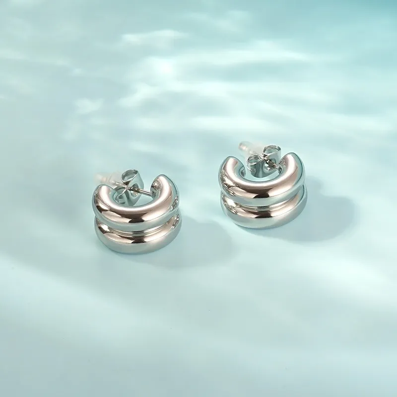 Stainless Steel Creative Hollow Multi Ring C-Shaped Commuting Fashion Earrings Jewelry Wholesale