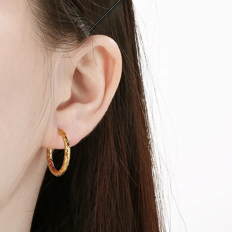 Korean Elegant Rhombus Stainless Steel Hoop Huggie Earrings Minimalist Unisex Jewelry