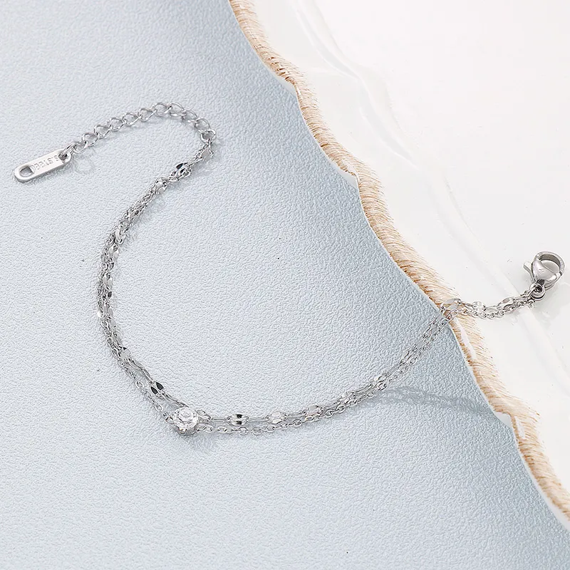 Cubic Adjustable Stainless Steel Chain Link Double-Layer Women's Bracelet