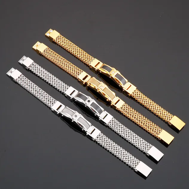 Fashion Creative Chain Stainless Steel Men's Magnetic Buckle Gold Plated Zircon Bracelet