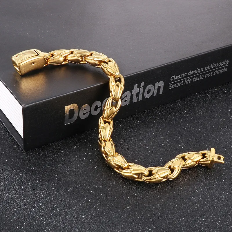 Cross-Border Trendy Minimalist Glossy Jewelry, Vacuum Plated 10mm Stainless Steel Men's Bracelet with Melon Seed Chain