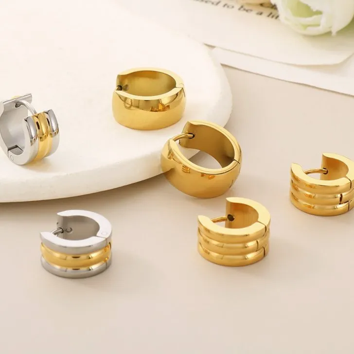 Versatile and Stylish Wide Earrings in Polished Stainless Steel Women Jewelry