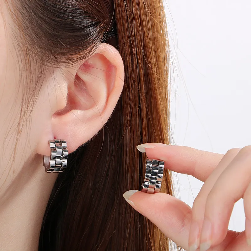 Ins Fashion Texture Earrings 18K Gold-Plated Hip Hop Two-Tone Stainless Steel Earrings